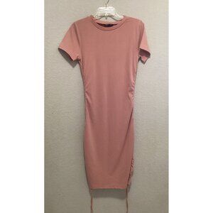 Shein Pink Short-Sleeve Ruched Bodycon Dress With Adjustable Side Drawstrings